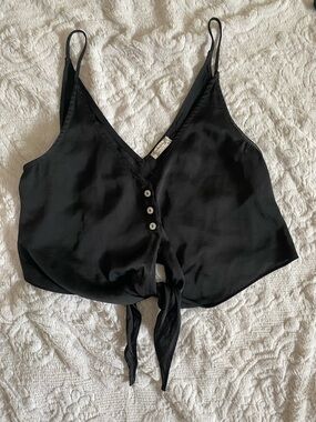 FP Black Satin Tie-Front Cami Top